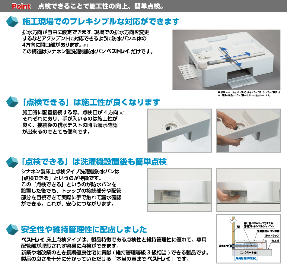 シナネン株式会社 ベストレイ防水パンのご案内 床上点検タイプ